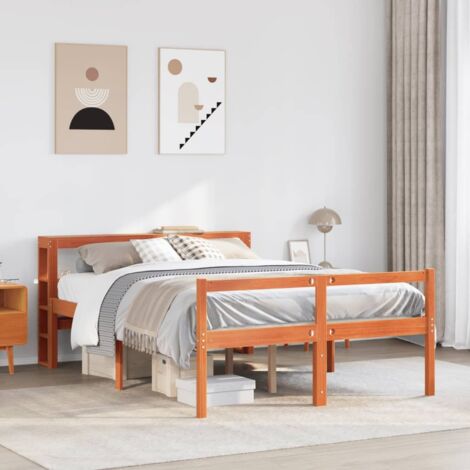 Bed Frame with Headboard without Mattress Wax Brown 150x200 cm King Size vidaXL (1/5)