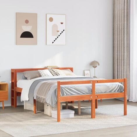 vidaXL Bed Frame with Headboard without Mattress Wax Brown 120x200 cm (1/5)