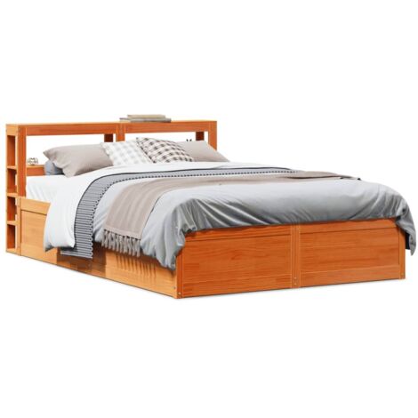 Bed Frame with Headboard Wax Brown 120x190 cm Small Double Solid Wood Pine vidaXL (1/5)
