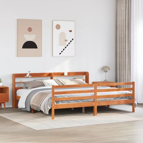 Bed Frame without Mattress Wax Brown 180x200 cm Super King Solid Wood Pine vidaXL (1/5)