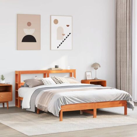 Bed Frame without Mattress Wax Brown 160x200 cm Solid Wood Pine vidaXL (1/5)