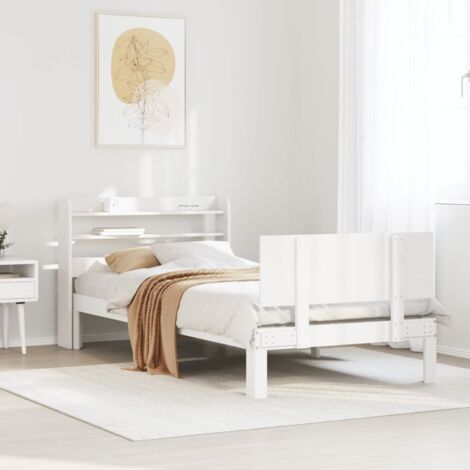 Bed Frame with Headboard without Mattress White 90x190 cm Single vidaXL (1/5)