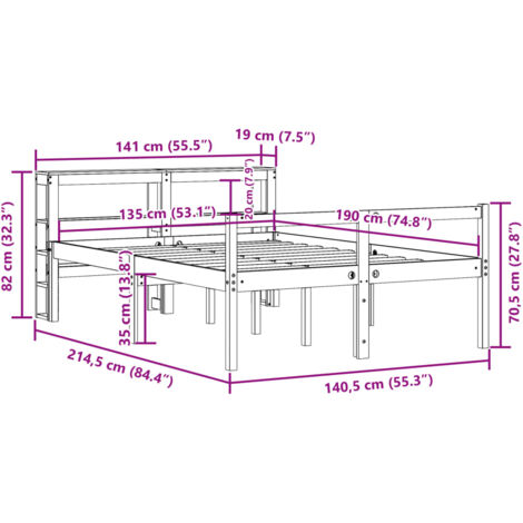 Senior Bed with Headboard without Mattress White 135x190 cm Double vidaXL