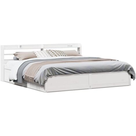 Bed Frame with Headboard White 200x200 cm Solid Wood Pine vidaXL (1/5)