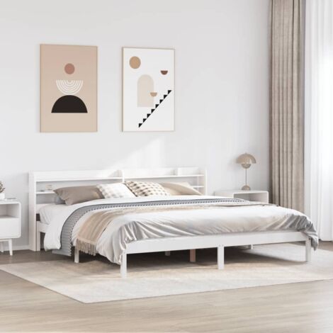 Bed Frame without Mattress White 200x200 cm Solid Wood Pine vidaXL (1/5)