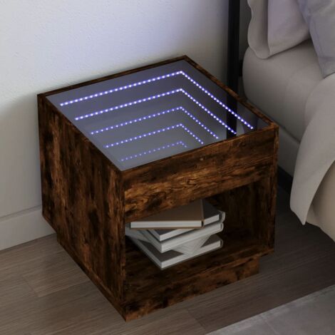 Bedside Table with Infinity LED Smoked Oak 50x50x50 cm vidaXL