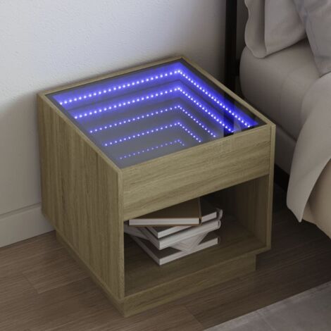Bedside Table with Infinity LED Sonoma Oak 50x50x50 cm vidaXL
