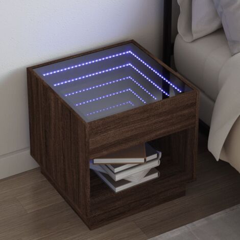 Bedside Table with Infinity LED Brown Oak 50x50x50 cm vidaXL