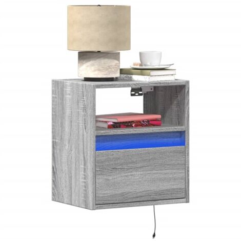 Wall-mounted Bedside Cabinet with LED Lights Grey Sonoma vidaXL (1/5)