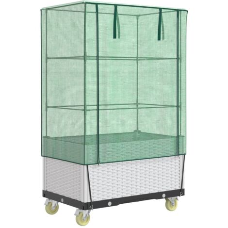 Raised Bed with Cover and Wheels Rattan Look 80x50x182 cm vidaXL
