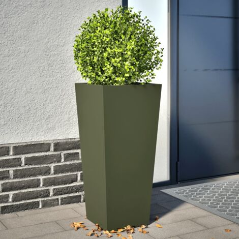 Garden Planters Olive Green 2 pcs 35x35x75 cm Steel vidaXL
