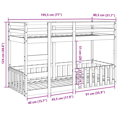Bunk Bed Wax Brown 75x190 cm Solid Wood Pine vidaXL