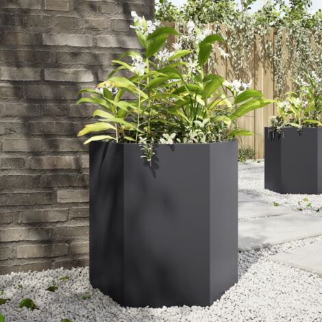 Garden Planter 2 pcs Black Hexagon 46x40x45 cm Steel vidaXL