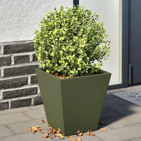 Garden Planters Olive Green 2 pcs 30x30x30 cm Steel vidaXL