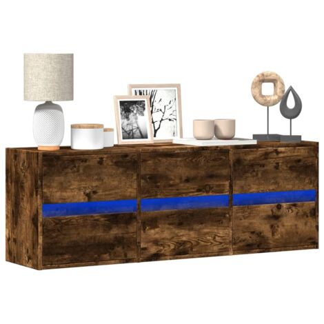TV Wall Cabinet with LED Lights Smoked Oak 130x31x45 cm vidaXL (1/5)