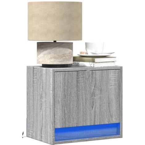 Wall-mounted Bedside Cabinets with LED Lights 2 pcs Grey Sonoma vidaXL (1/5)