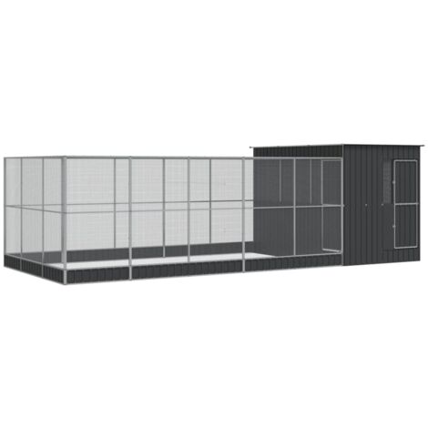 Aviary with Extension Silver 704x303x216 cm Steel vidaXL