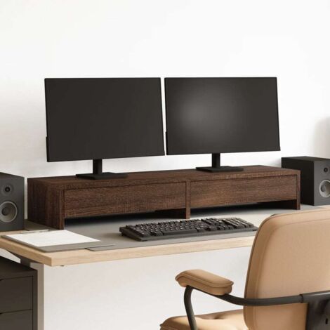 Monitor Stand with Drawers Brown Oak 100x27x15 cm Engineered Wood vidaXL