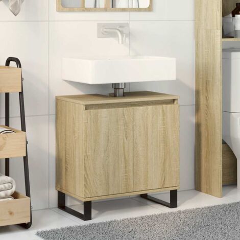 Vidaxl – Bathroom cabinet Sonoma oak 58x33x60 cm engineered wood – 1 large compartment with 2 doors – Iron feet for stability – Moisture resistant (1/5)