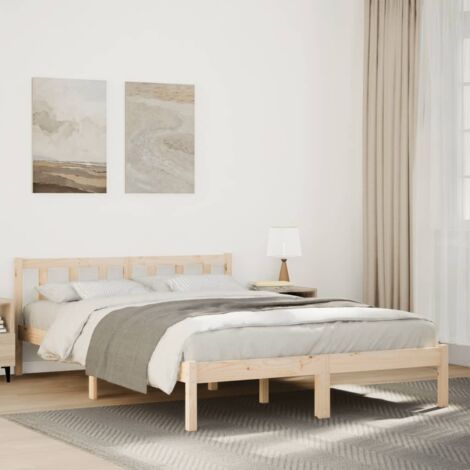 Bed Frame  Natural Wood  Solid Pine Wood  Double  Modern  Bed Frame vidaXL (1/5)
