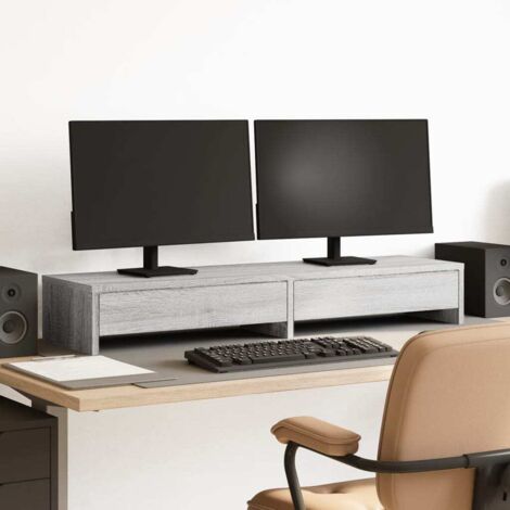 Monitor Stand with Drawers Grey Sonoma 100x27x15 cm Engineered Wood vidaXL
