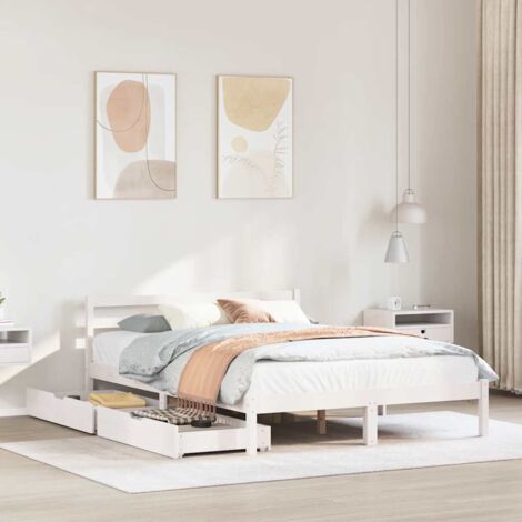Bed Frame without Mattress White 150x200 cm King Size Solid Wood Pine vidaXL