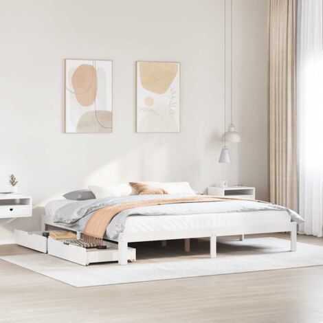 Bed Frame with Drawers without Mattress White 180x200 cm Super King vidaXL
