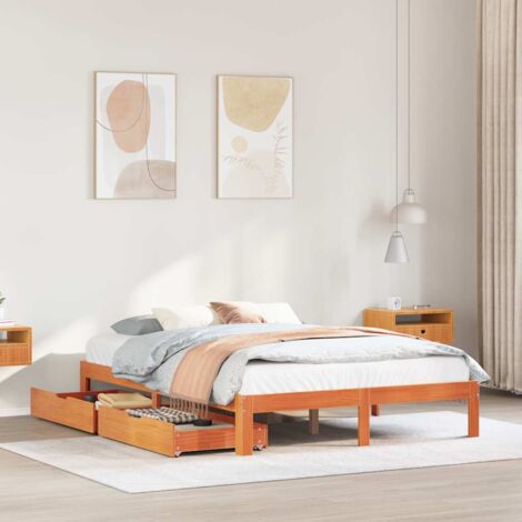 Bed Frame with Drawers without Mattress Wax Brown 140x190 cm vidaXL