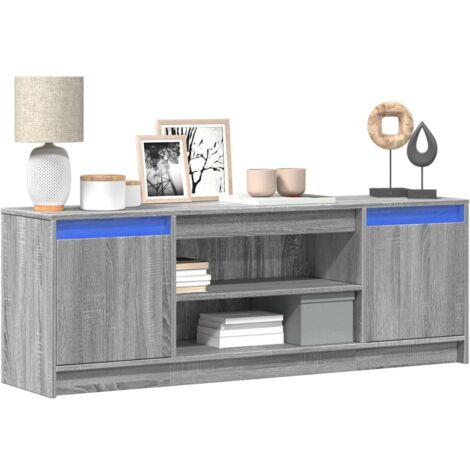 TV Cabinet with LED Grey Sonoma 139.5x34x50 cm Engineered Wood vidaXL