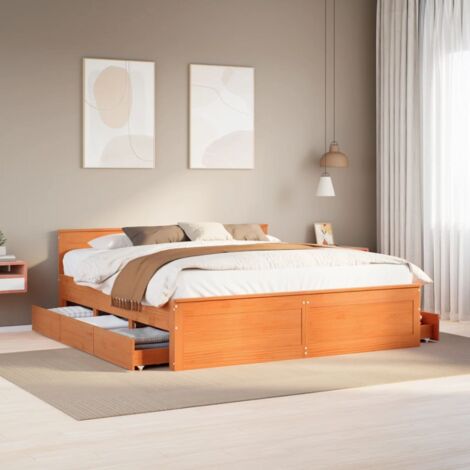 Bed Frame without Mattress with Headboard Wax Brown 180x200 cm Super King Solid Wood Pine vidaXL (1/5)