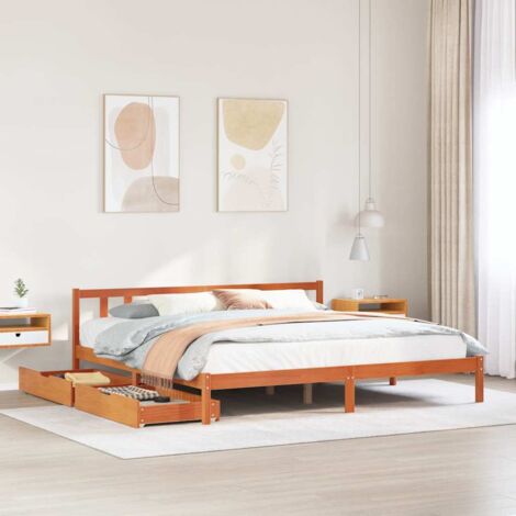 Bed Frame without Mattress Wax Brown 180x200 cm Super King Solid Wood Pine vidaXL (1/5)