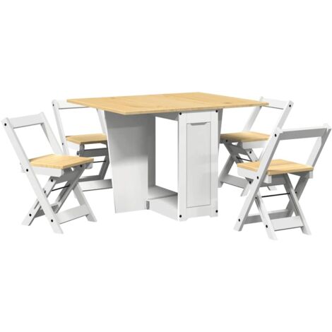 5 Piece Butterfly Dining Set Corona Foldable White Pinewood vidaXL