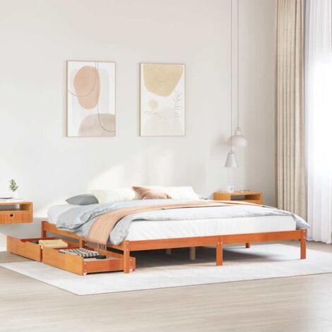 Bed Frame without Mattress Wax Brown 200x200 cm Solid Wood Pine vidaXL (1/5)