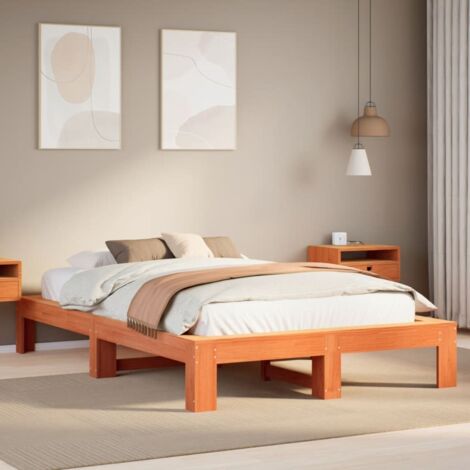 Bed Frame without Mattress Wax Brown 135x190 cm Double Solid Wood Pine vidaXL (1/5)