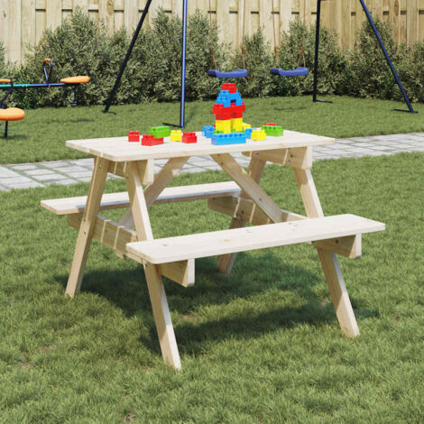 Picnic Table for 4 Kids with Umbrella Hole Solid Wood Fir vidaXL