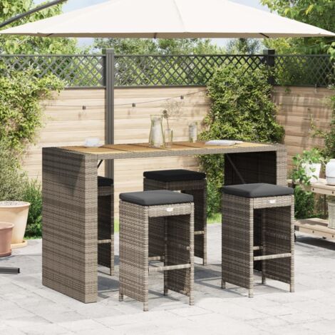 Garden Bar Stool  Set of 4  Grey  PE rattan  Standard vidaXL