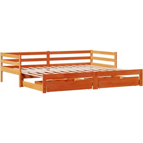 Daybed with Trundle&Drawers without Mattress Wax Brown 80x200 cm vidaXL