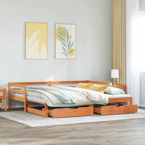 Daybed with Trundle&Drawers without Mattress Wax Brown 80x200 cm vidaXL