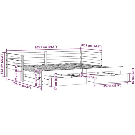 Daybed with Trundle&Drawers without Mattress Wax Brown 80x200 cm vidaXL