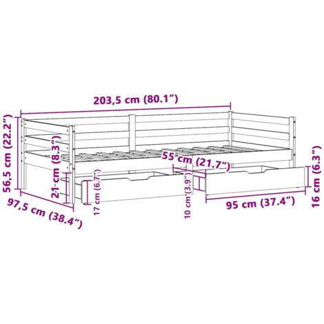Daybed with Drawers without Mattress 90x200 cm Solid Wood vidaXL