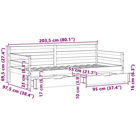 Daybed with Drawers without Mattress 90x200 cm Solid Wood vidaXL