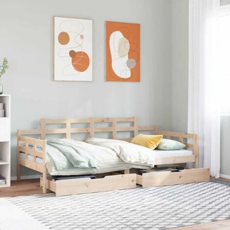 Daybed with Drawers without Mattress 90x190 cm Single Solid Wood vidaXL