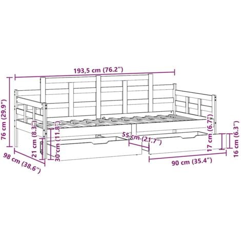 Daybed with Drawers without Mattress 90x190 cm Single Solid Wood vidaXL