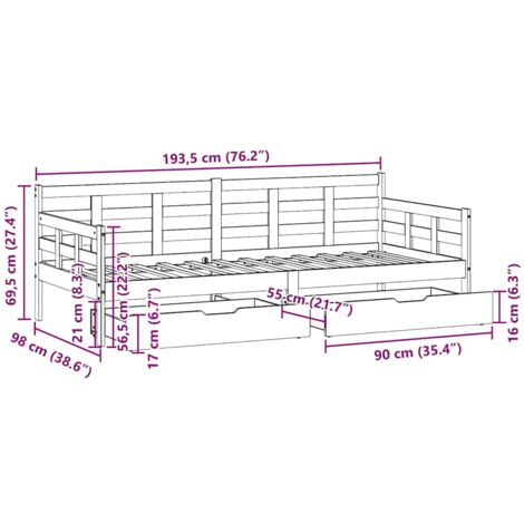 Daybed with Drawers without Mattress 90x190 cm Single Solid Wood vidaXL