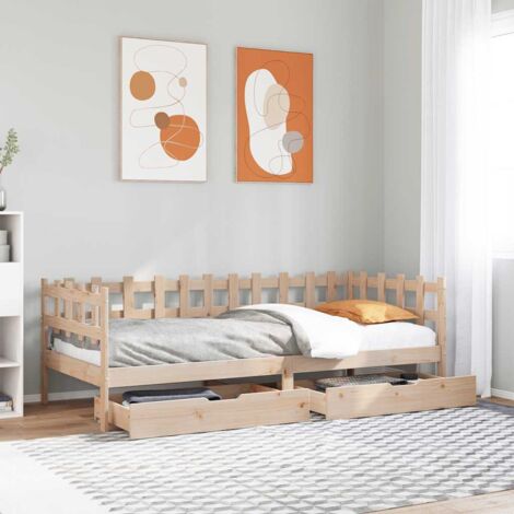 Daybed with Drawers without Mattress 90x200 cm Solid Wood vidaXL