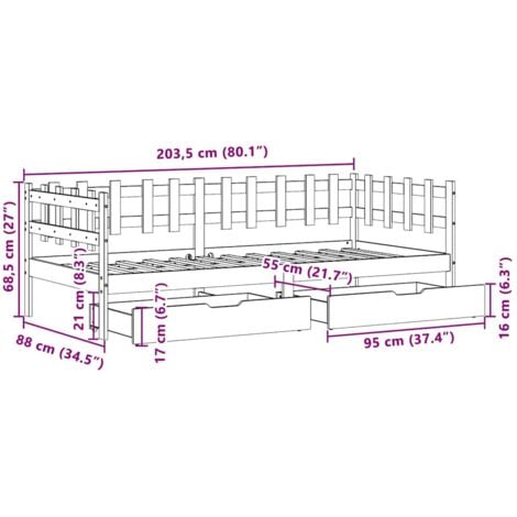 Daybed with Drawers without Mattress White 90x200 cm Solid Wood vidaXL