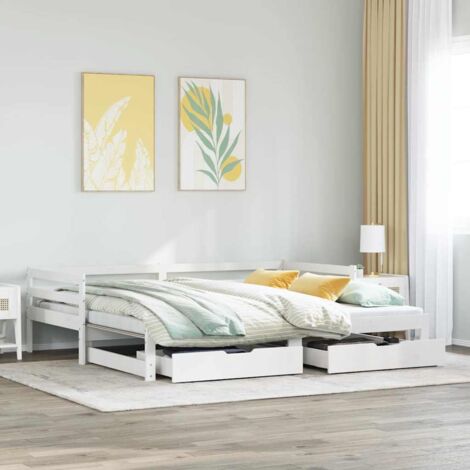 Daybed with Trundle and Drawers without Mattress White 90x190 cm Single vidaXL
