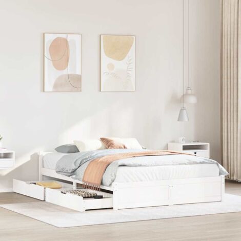 Bed Frame without Mattress White 140x200 cm Solid Wood Pine vidaXL (1/5)