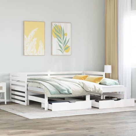 Daybed with Drawers without Mattress White 90x200 cm Solid Wood vidaXL (1/5)