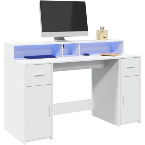 Desk with LED Lights White 140x55x91 cm Engineered Wood vidaXL